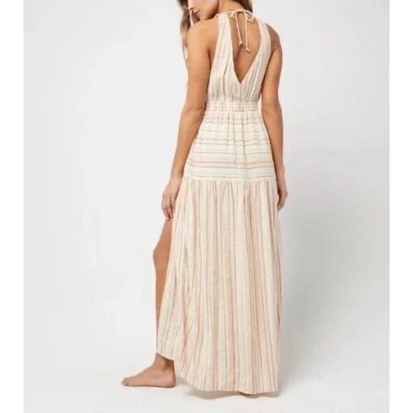 L* Space Emma Swim cover up women's maxi dress beige stripes Size XL resort wear - Picture 2 of 8
